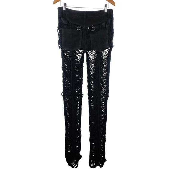 Retrofete Suede Pants Black Size Medium Pockets Sheer Fringe - Picture 5 of 9